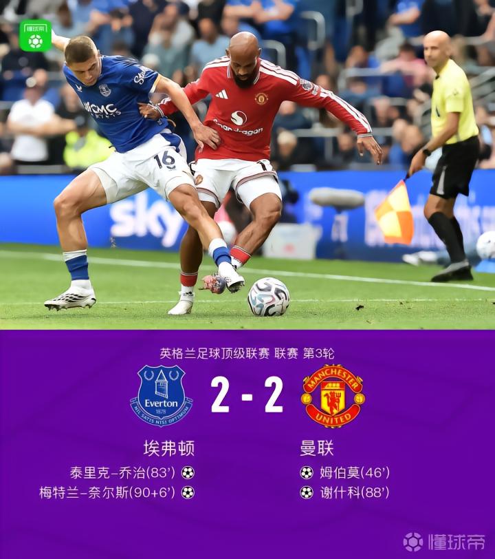 曼联客场2-2战平埃弗顿,姆伯莫与奈尔斯各进精彩进球